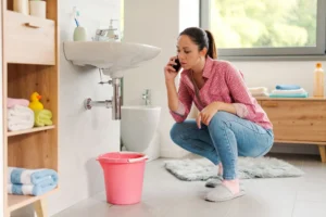 Water rising in a slow-draining fixture before an emergency backup